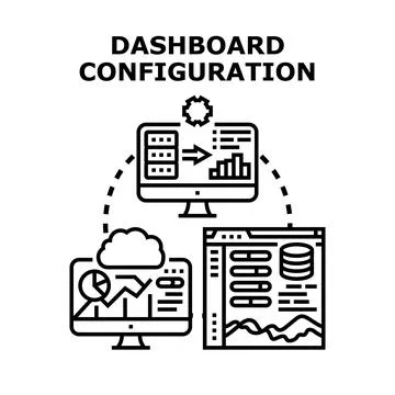 Dashboard configuration settings managing data analytics visualization Stock Illustration