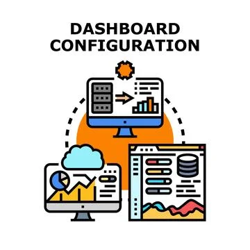 Dashboard configuration settings managing data analytics visualization Stock Illustration
