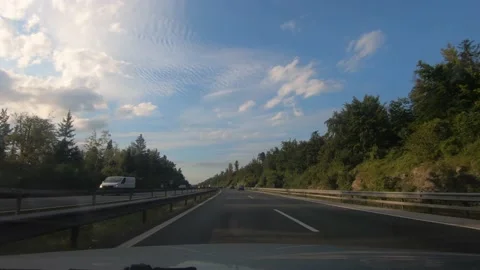 Dashboard dash cam point of view POV driving on highway road in Slovenia Stock Footage 139412187