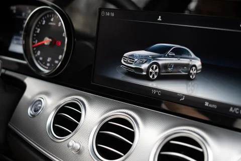 Dashboard Display Of Mersedes Benz E class Stock Photos
