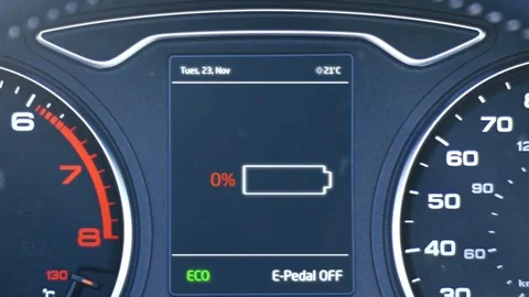 Dashboard of an electric car as the battery charges at a charging station. Stock Footage