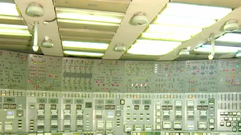 Dashboard electric or atomic station with flash lamps Stock Footage 302439135