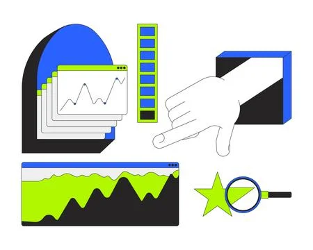 Dashboard elements and data evaluation 2D cartoon objects set Illustrazione stock