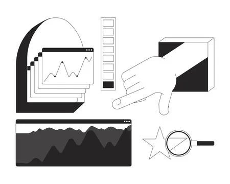 Dashboard elements and data evaluation 2D line objects set Illustrazione stock
