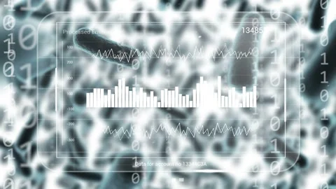 Dashboard fading in, rounded translucent panel animating bars and waveforms to Stock Footage 334744127