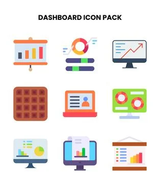 Dashboard Flat Design Icons Pack Stock Illustration