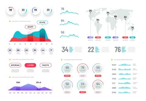 Dashboard graphs. Hud info screen, futuristic interactive interface with charts Stock Illustration