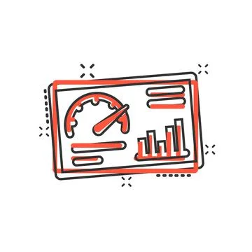 Dashboard icon in comic style. Finance analyzer cartoon vector illustration o Stock Illustration