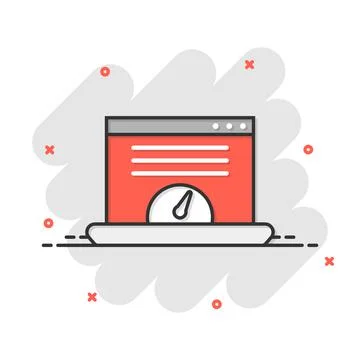 Dashboard icon in comic style. Finance analyzer cartoon vector illustration o Illustrazione stock