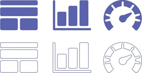 Dashboard Icon Set, Layout Panel Bar Chart Graph and Speedometer Gauge Perf.. Stock Illustration