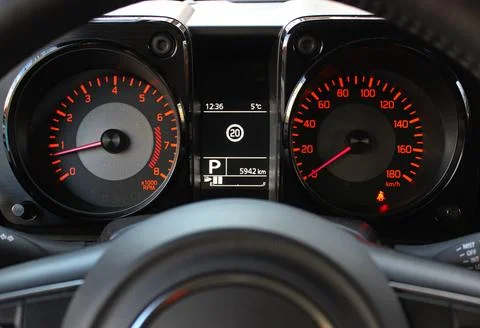 Dashboard Indicates Zero Speed And Minimum Engine Revolutions Stock Photos