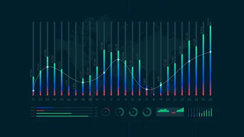 Dashboard infographic big data visualization, binary option, statistics and m Stock Illustration