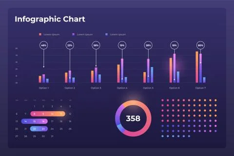 Dashboard infographic template with modern design annual statistics graphs. 库存插图