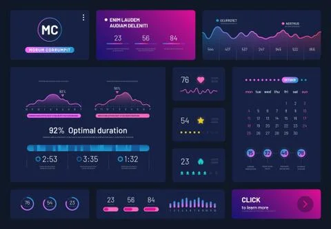 Dashboard infographics. Trading platform with statistics graphs finance charts Illustrazione stock