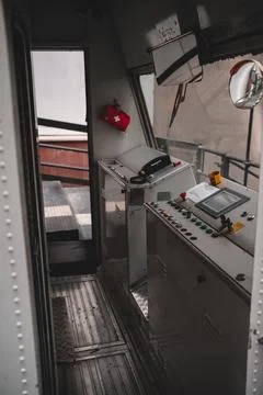 Dashboard inside of the cabin funicular cable railway train. Stock Photos