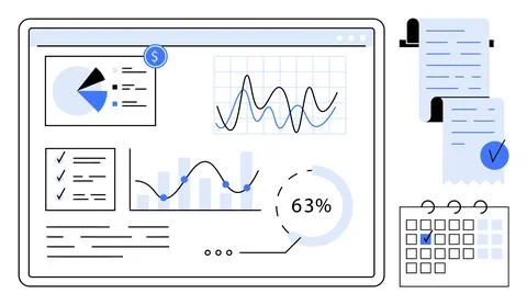 Dashboard Interface with Graphs, Charts, and Calendar for Data Analysis and.. イラスト素材