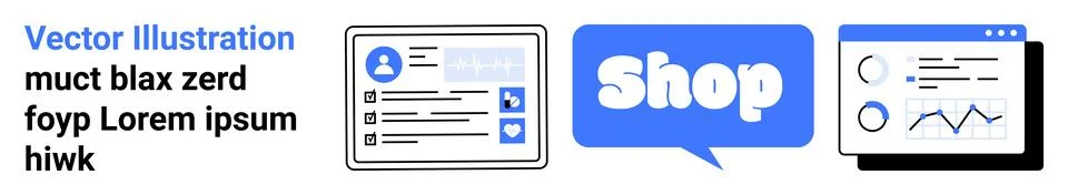 Dashboard Interface with Shopping Button and Graph Analysis Stock Illustration