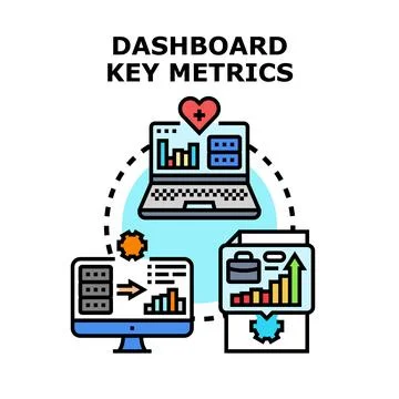 Dashboard key metrics analyzing business data performance Illustrazione stock