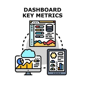 Dashboard key metrics analyzing business data across devices Illustrazione stock