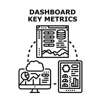 Dashboard key metrics analyzing business data across devices Stock Illustration