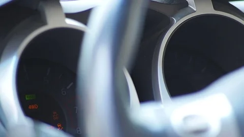 The Dashboard Lights up on the Car Stock Footage