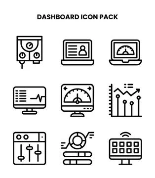 Dashboard Line Set Icons Pack Stock Illustration
