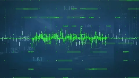On dashboard loading green data points flickering into waveform, peaks rising Video stock 327445263