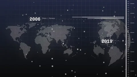 Dashboard loading showing map and globe rotating, updating years, code and scan 動画素材 309893324