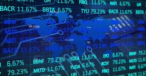 Dashboard loading sparking world map centering while tickers scrolling and nodes Stock Footage 329505853