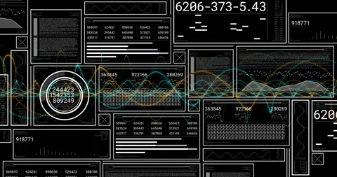 Dashboard loading upon waves animating, central gauge updating values and panels Stock Footage 312639204