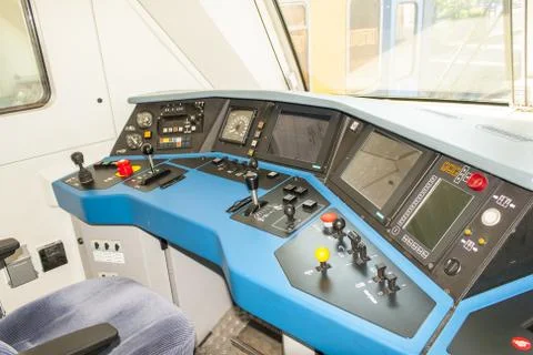 Dashboard or panel in a train driver cabin Foto stock