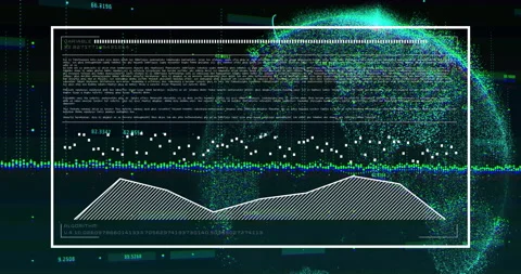 Dashboard panel floating center screen, displaying code block, scatter plot and Vídeos de archivo 309144165