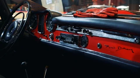 Dashboard panel of red retro car Video stock 113919432