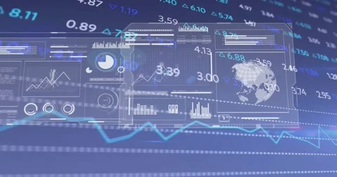 Dashboard panels sliding from right, drifting, rotating, revealing charts Stock Footage 321783645