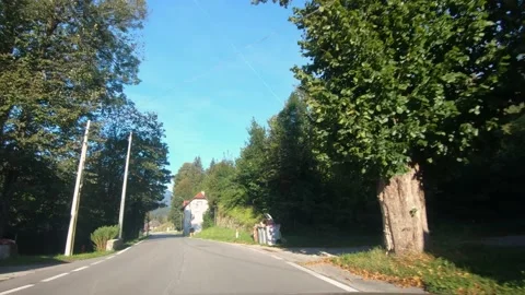 Dashboard point of view POV driving on countryside road in northern Italy Video stock 138589738