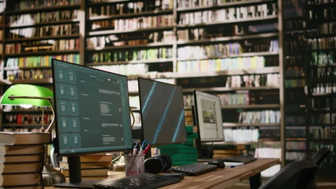 Dashboard presentation with blue screen and chatbot on computer monitors Stock Footage 337233233