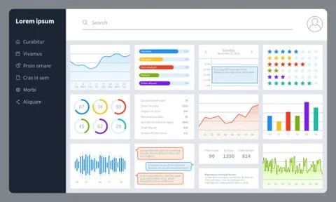 Dashboard. Progress bars, finance analytics data charts with ui. Report diagrams Illustrazione stock