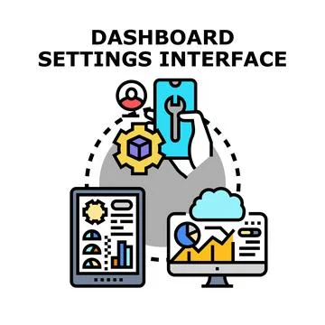 Dashboard settings interface customizing digital services and data Stock Illustration