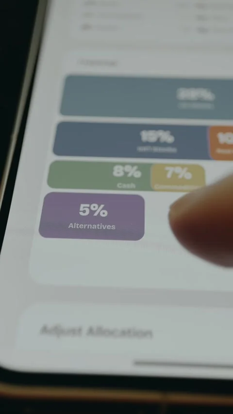 A dashboard showing portfolio allocation by asset class in percentages Stock Footage 332911227