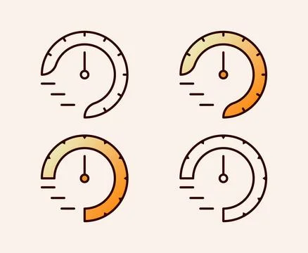 Dashboard Speed Meter Icon Set with Line and Flat Design Stock Illustration