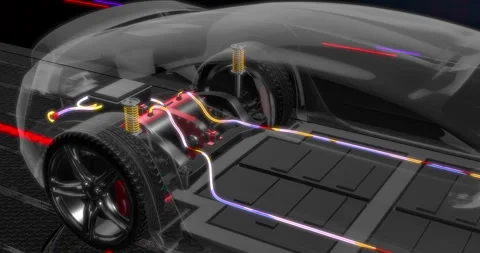 Dashboard Start EV Button Opening Electric Car Internal View. Stock Footage 329177775