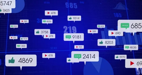 Dashboard starting comment bubble popping metric icons flying and bars resizing Stock Footage 311884875