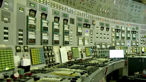 Dashboard for thermal or atomic station with buttons Stock Footage 303071108