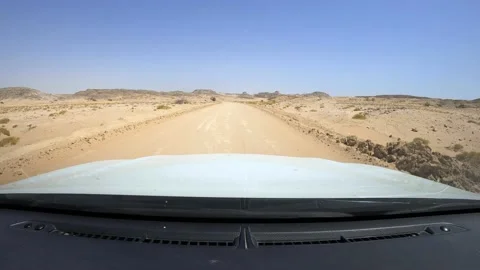 Dashboard Timelapse of Driving Through Desert Road in Oman in 4k HD Stock Footage 143225748