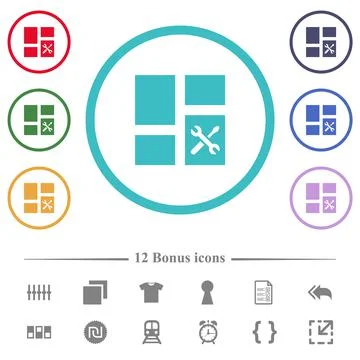 Dashboard tools flat color icons in circle shape outlines Stock Illustration