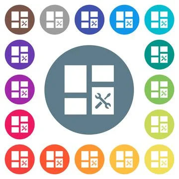 Dashboard tools flat white icons on round color backgrounds Stock Illustration