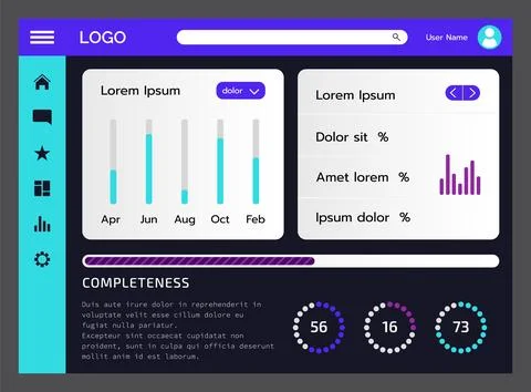 Dashboard UI. Computer screen interface. Completeness diagrams. Download ch.. Stock Illustration