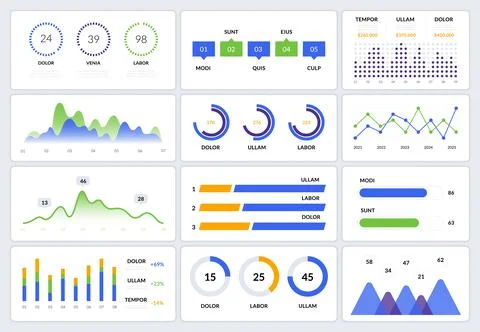 Dashboard UI infographic. Web presentation screen data graphs HUD diagrams Stock Illustration