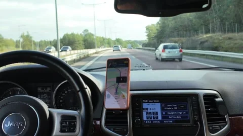 Dashboard View on Multi-lane Road with Blue Direction Sign 스톡 동영상 347683334