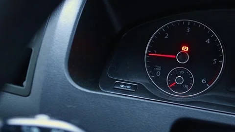 Dashboard warning lights on during car engine startup sequence Stock Footage 321803390